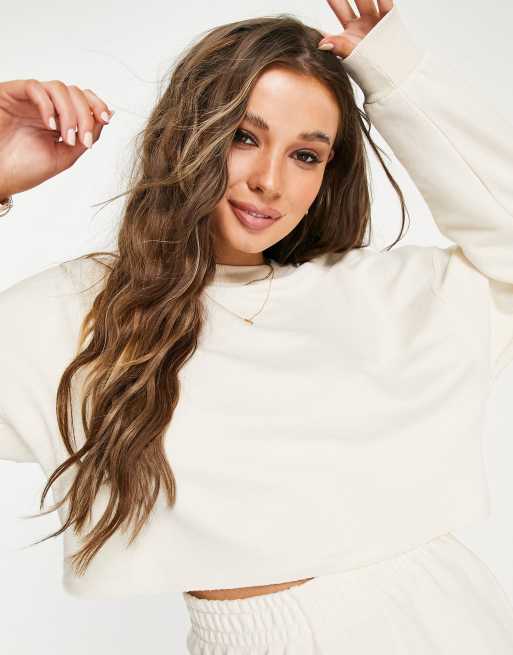Pull&Bear - Set met cropped sweater en short in ecru