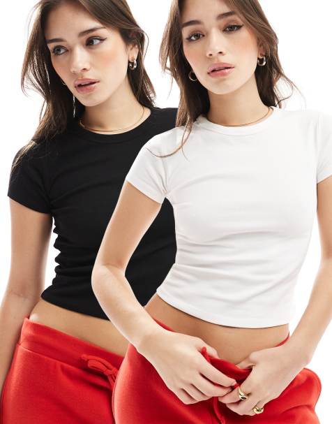 Pull&Bear - Set van 2 aansluitende T-shirts in zwart en wit - view 1