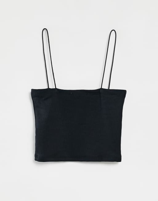 Pull&Bear - Set van 2 geribbelde crop tops met bandjes in zwart en ecru, 3 van 4