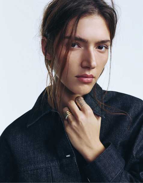 Pull&Bear - Set van 2 ringen met textuur in zilver - view 1