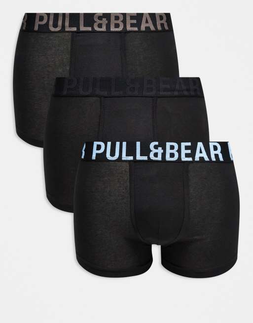Pull&Bear - Set van 3 boxershorts in zwart, lichtblauw en grijs