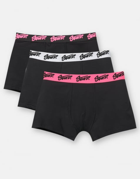 Pull&Bear - Set van 3 boxershorts in zwart met STWD-logo in roze en andere - view 1