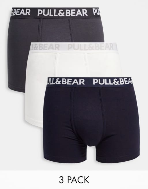 Pull&Bear - Set van 3 paar boxers in wit, grijs en marineblauw 