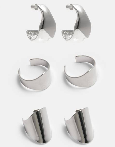 Pull&Bear - Set van 3 paar oorcuffs en oorringen in zilver - view 1