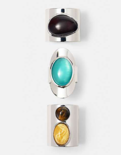 Pull&Bear - Set van 3ringen met steen in zilver - view 1