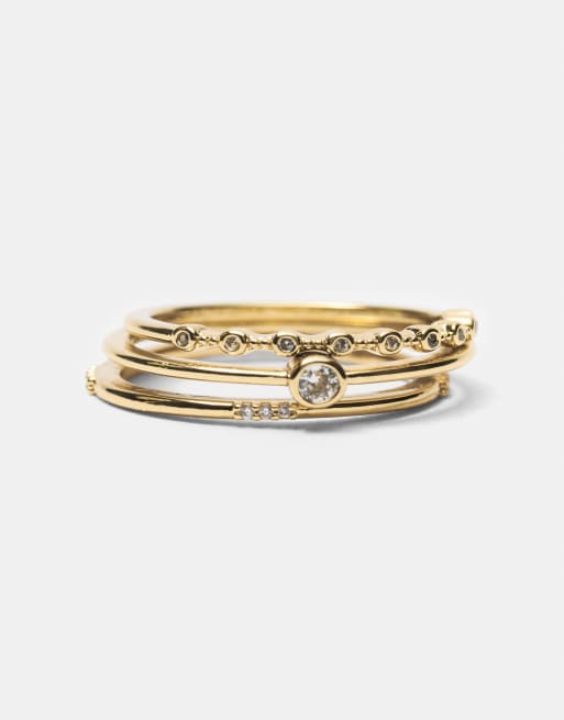 Pull&Bear - Set van 5 glanzende ringen in goud, 2 van 3