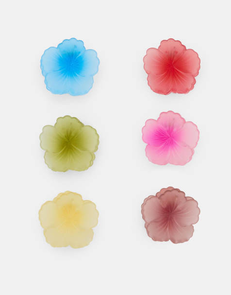 Pull&Bear - Set van 6 bloemen-haarclips in roze multi - view 1