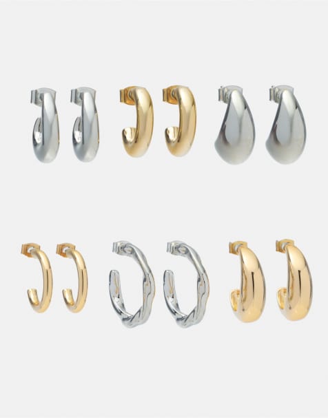 Pull&Bear - Set van 6 paar basic oorbellen in goud - view 1