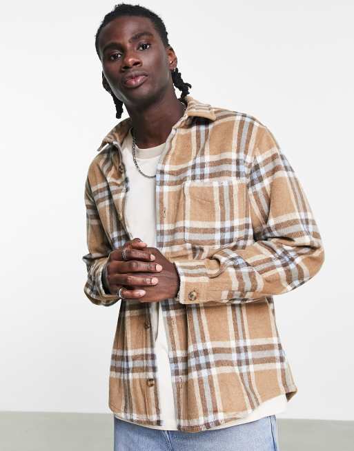 Pull&Bear - Shacket in bruin met ruitprint