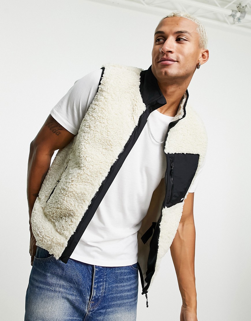 Pull & Bear sherpa vest in ecru-White