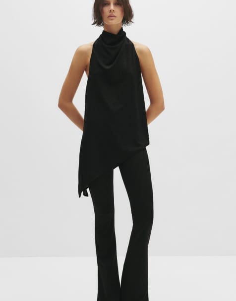 Pull&Bear Shimmery flared trousers in black