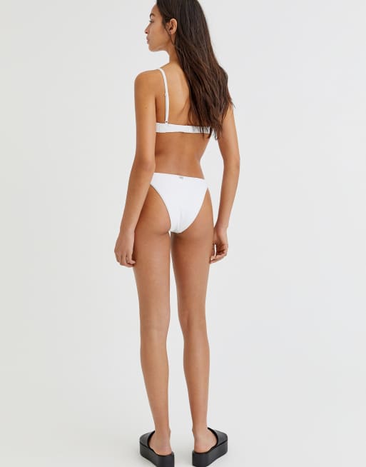 Pull&Bear shirred bikini top in white