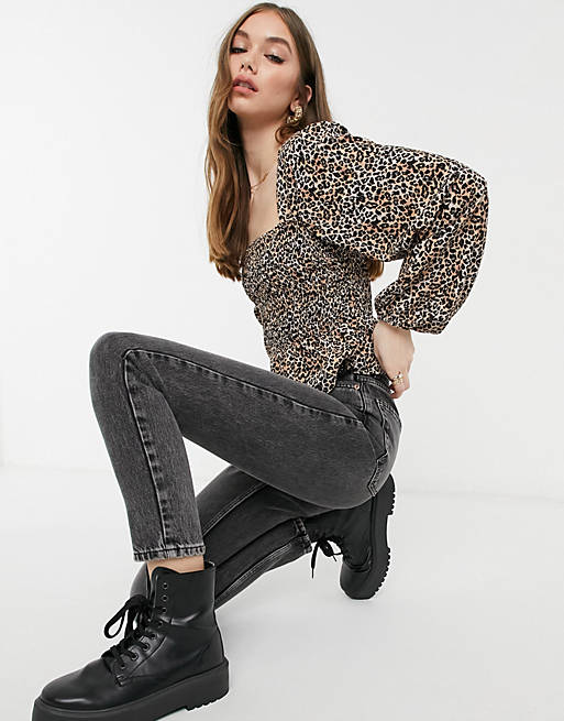 Pull&Bear shirred blouse in leopard print | ASOS