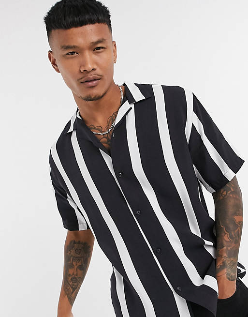 Shirts Pull&Bear shirt in black and white vertical stripe 