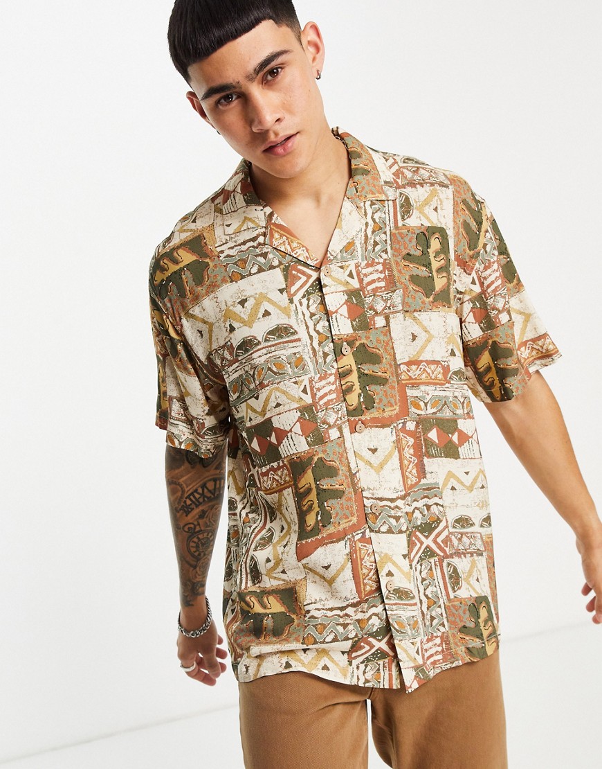 Pull & Bear shirt with brown multi pattern aztec print