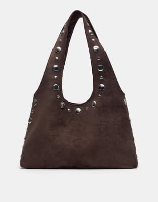 Pull & Bear - Shopper in Braun mit Nietenbesatz-Brown