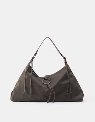 Pull & Bear - Shopper in Braun mit Schnallenriemen-Brown