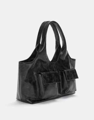 Pull & Bear - Shopper mit vielen Taschen in Schwarz