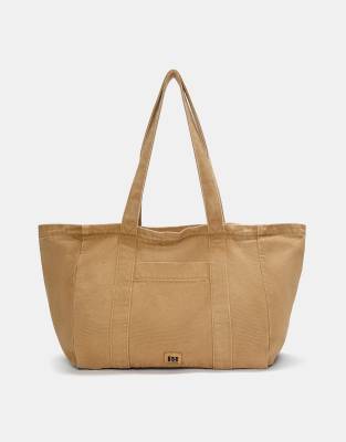 Pull&Bear – Shopper-Tasche aus Leinen in Blautönen