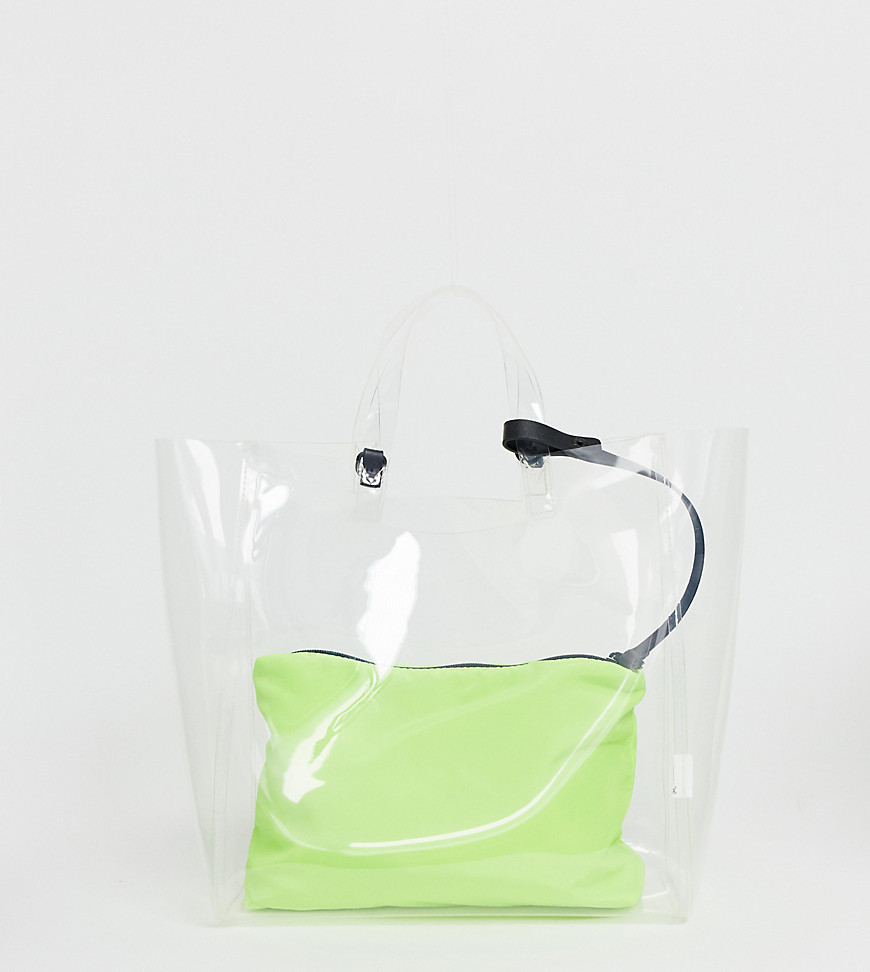 Pull&Bear - Shopper trasparente con astuccio fluo-Verde