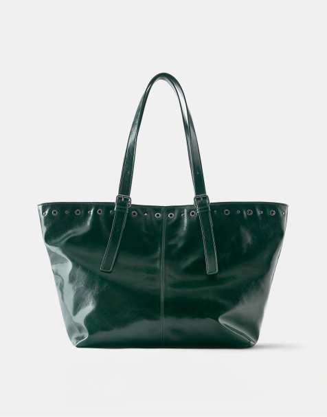 Pull&Bear shoppertas met studs in groen - view 1