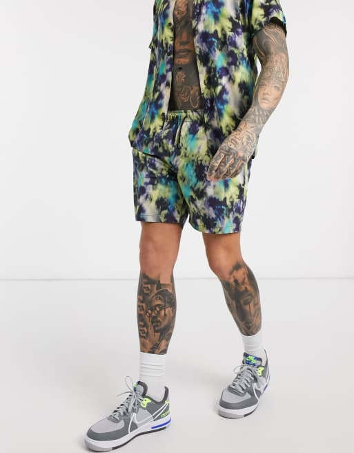 Pull&Bear - Short à imprimé flou - Vert bleu