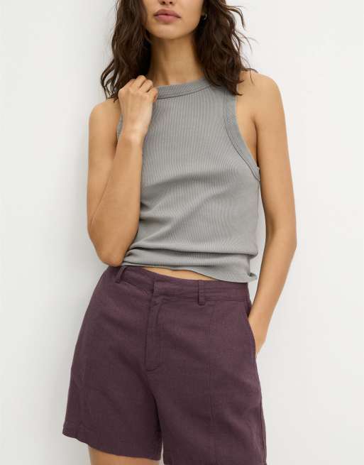 Pull&Bear - Short aspect lin - Bordeaux, 4 de 4