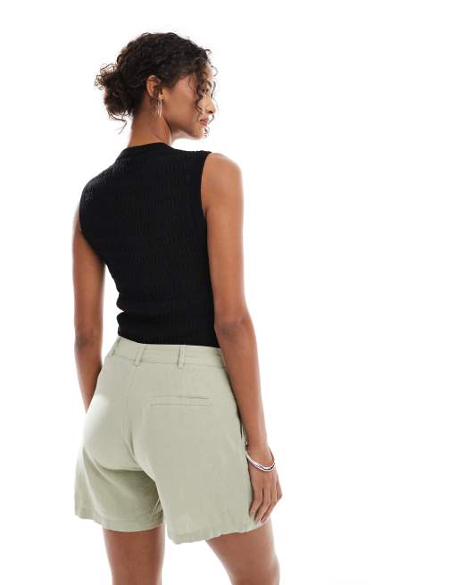 Pull&Bear - Short aspect lin - Vert pâle, 4 de 5