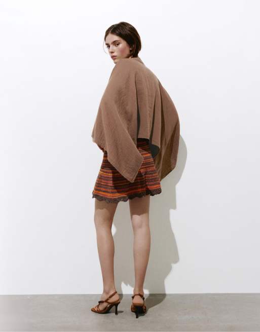 Pull&Bear Short chiffon kimono in brown, 4 of 4