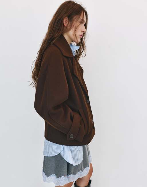 Pull&Bear Short coat in chocolate, 4 of 7