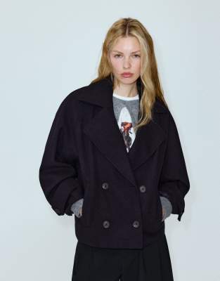 Pull & Bear Short Coat In Navy