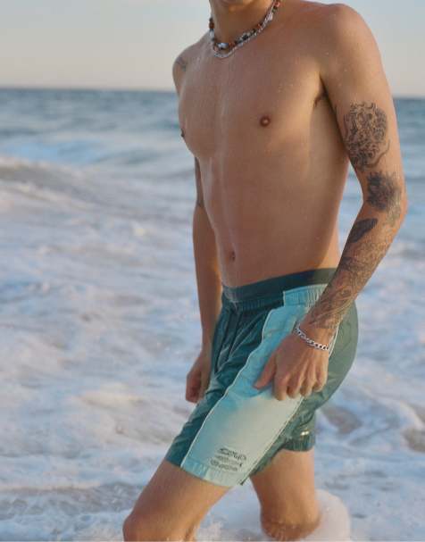 Pull&Bear - Short de bain à empiècements - Vert - view 1
