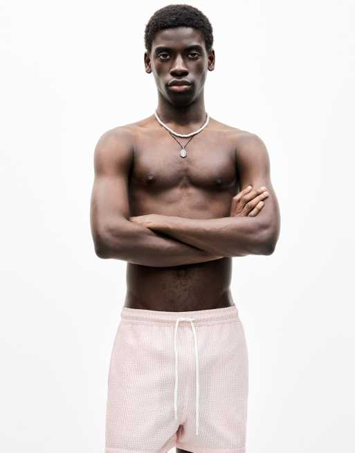 Pull&Bear - Short de bain en crépon à rayures - Rose