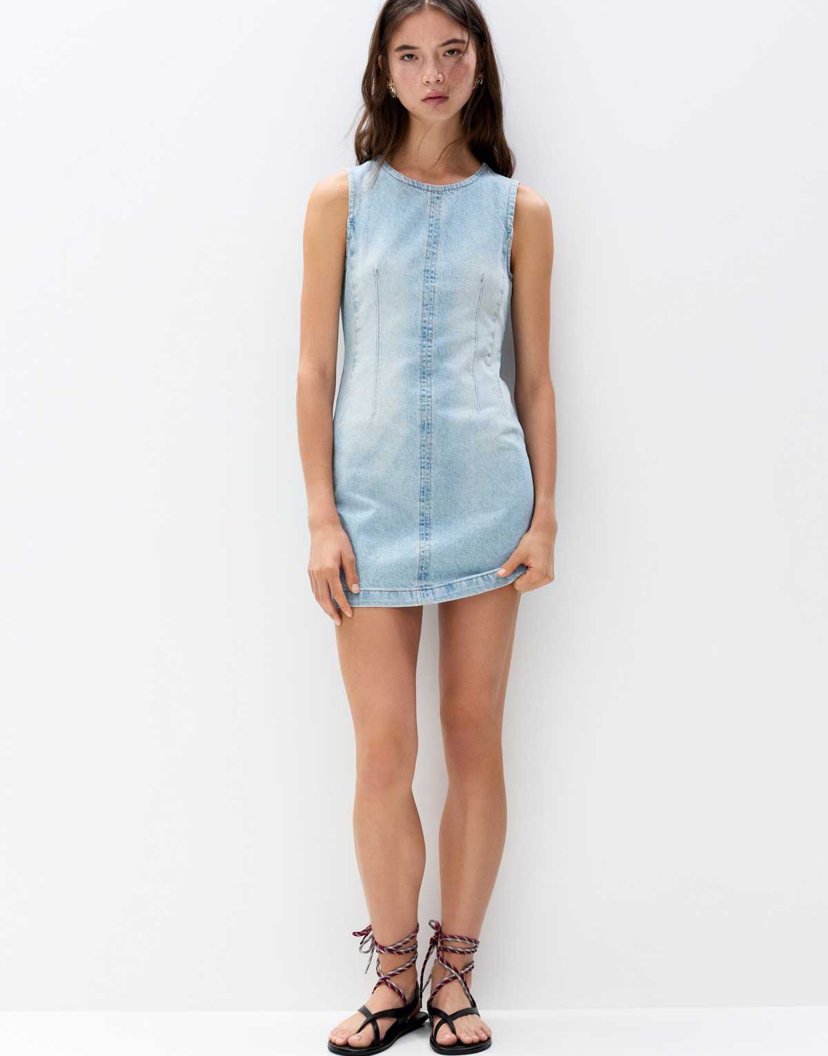 Pull&Bear short denim dress in medium blue