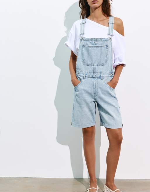 Pull&Bear Short denim dungarees in pale blue, 5 of 7