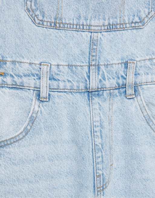 Pull&Bear Short denim dungarees in pale blue, 7 of 7