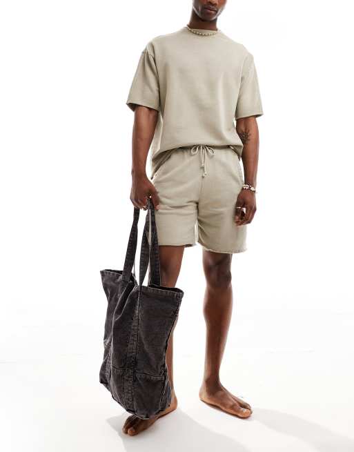 Pull&Bear - Short d'ensemble à ourlet effet usé - Camel