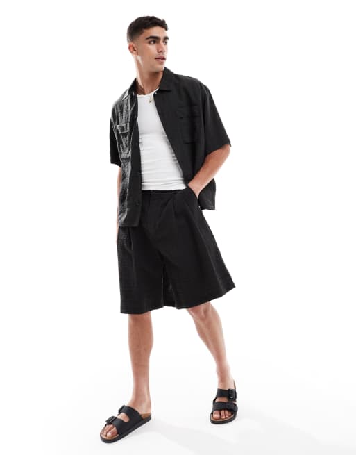 Pull&Bear - Short d'ensemble en crépon à pinces - Noir