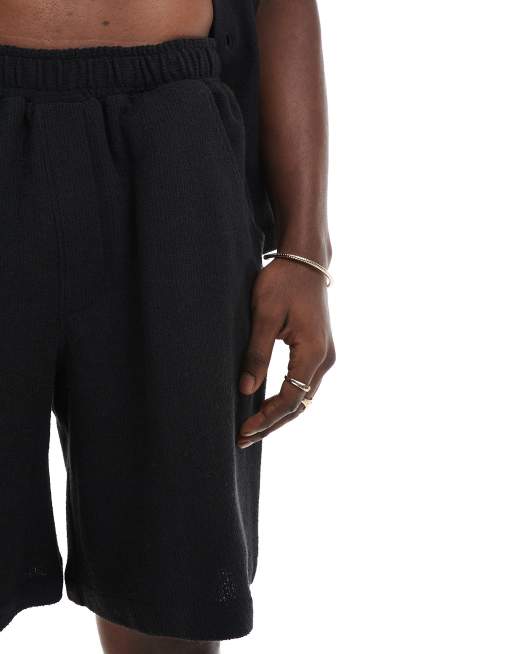 Pull&Bear - Short d'ensemble en tissu éponge texturé - Noir, 3 de 5
