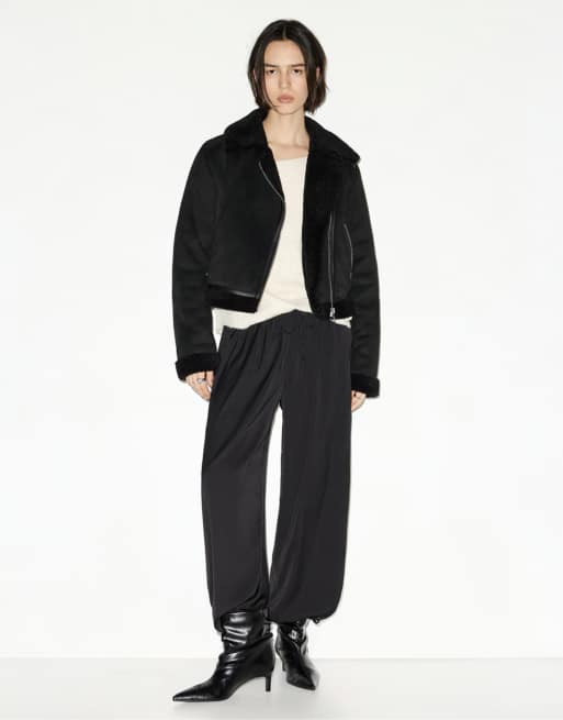 Pull&Bear Short double-faced jacket in black, 4 of 4