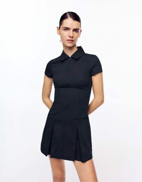 Pull&Bear Short dress with box pleats in navy