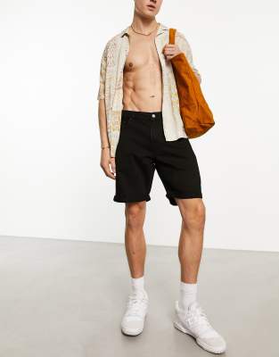 Pull&Bear straight denim shorts in black  - ASOS Price Checker