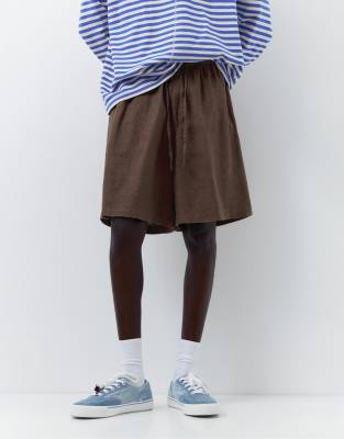 Pull & Bear - Short en 100 % lin - Marron