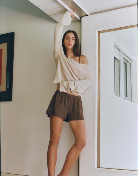 Pull&Bear - Short en 100 % lin - Marron - view 1