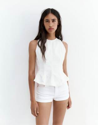 Pull & Bear - Short en jean à taille mi-haute - Blanc 44