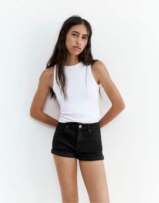 Pull & Bear - Short en jean à taille mi-haute - Noir 44