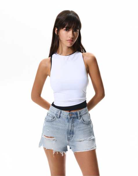 Pull&Bear - Short en jean avec ourlets effilochés - Bleu pâle - view 1