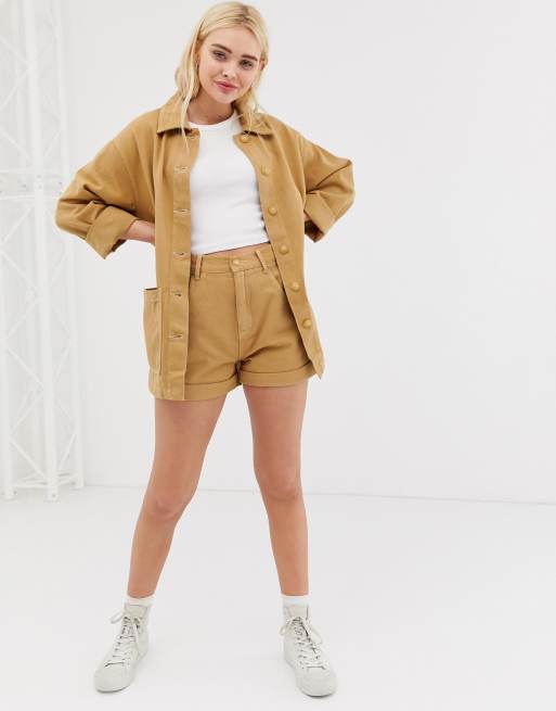 Pull&Bear Short en jean d'ensemble à revers Marron ASOS