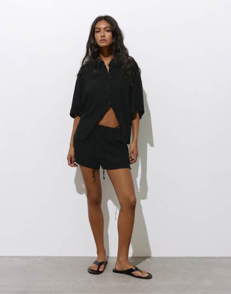 Pull&Bear - Short en lin mélangé - Noir - view 1