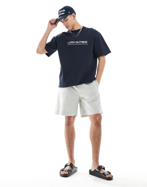 Pull&Bear - Short en lin mélangé - Vert clair